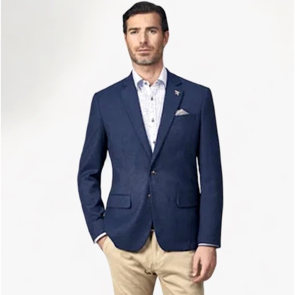MISH MASH London Linen Cotton 2-Button Front Navy Blue Blazer Jacket Sport Coat - Picture 1 of 11